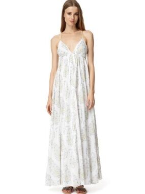 Rebecca Taylor White Floral pleated Maxi Dress with adjustable Straps size 2